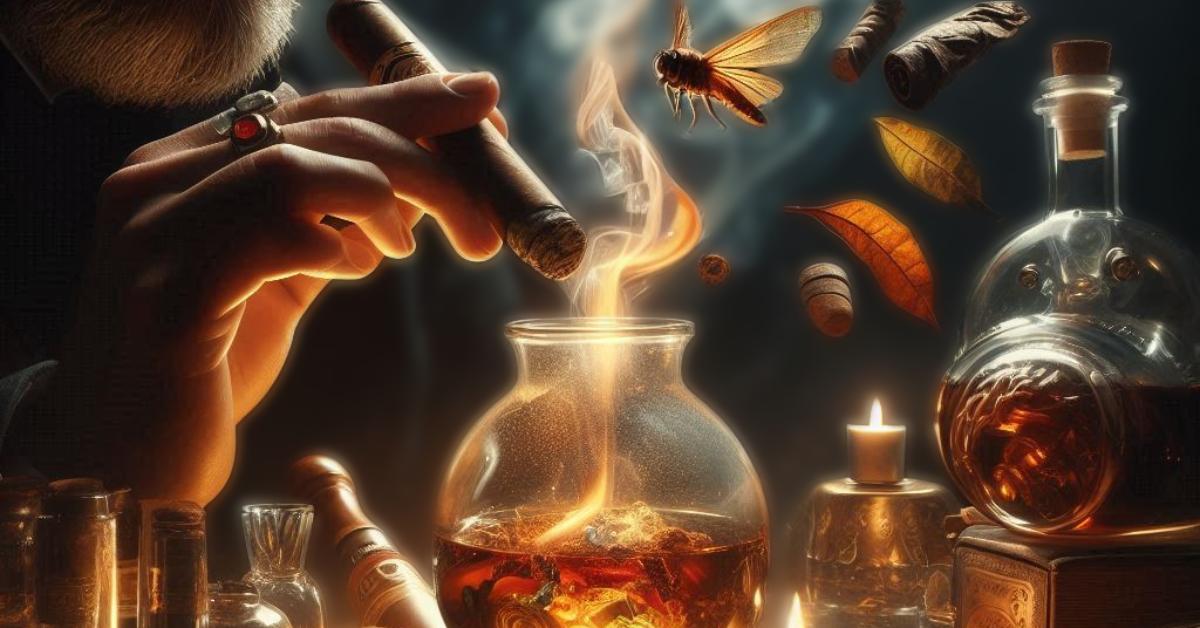 cigar with magic potion and other flavor notes such as whskey, salt and pepper